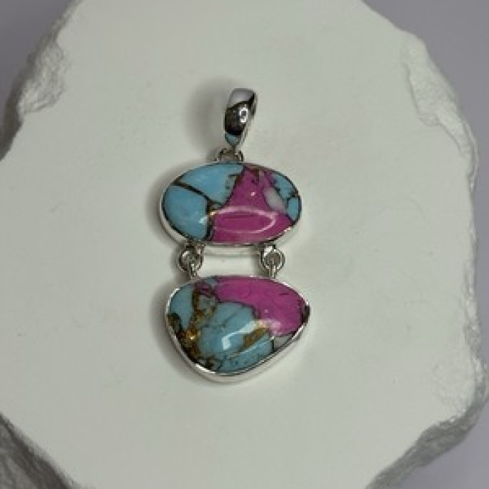 925 Sterling Silver Cotton Candy Turquoise Pendant Length 1.5 Inch