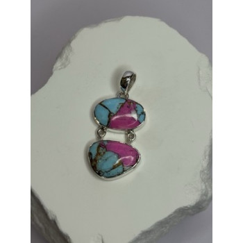 925 Sterling Silver Cotton Candy Turquoise Pendant Length 1.5 Inch