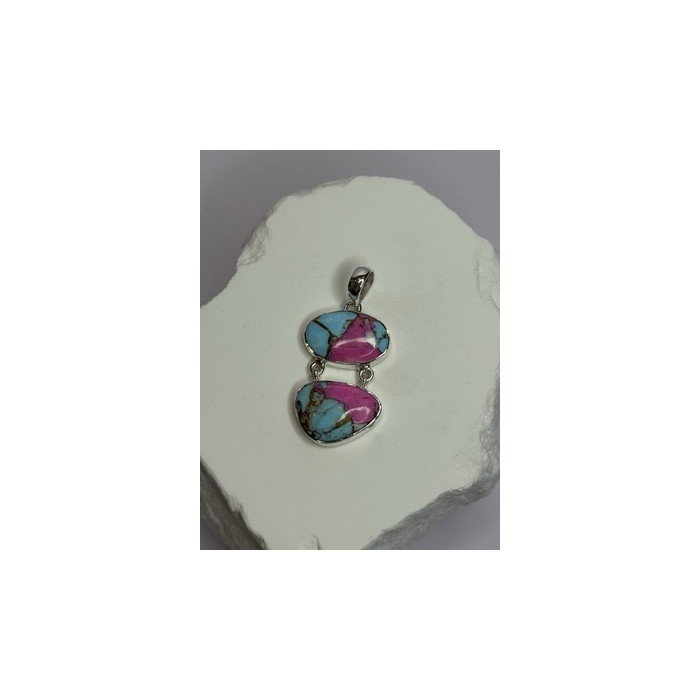 925 Sterling Silver Cotton Candy Turquoise Pendant Length 1.5 Inch