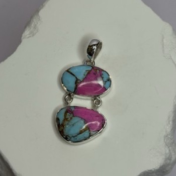 925 Sterling Silver Cotton Candy Turquoise Pendant Length 1.5 Inch