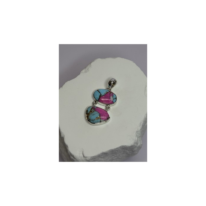 925 Sterling Silver Cotton Candy Turquoise Pendant Length 1.5 Inch