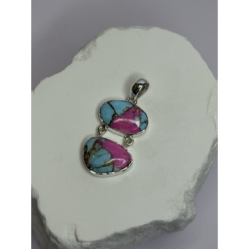 925 Sterling Silver Cotton Candy Turquoise Pendant Length 1.5 Inch
