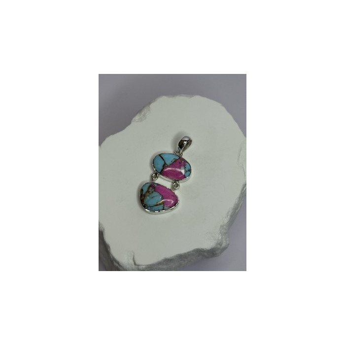 925 Sterling Silver Cotton Candy Turquoise Pendant Length 1.5 Inch