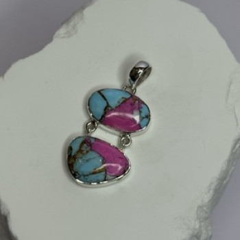 925 Sterling Silver Cotton Candy Turquoise Pendant Length 1.5 Inch