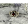 925 Sterling Silver Garnet & Marcasites Ring Size 6.75