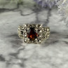 925 Sterling Silver Garnet & Marcasites Ring Size 6.75