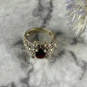 925 Sterling Silver Garnet & Marcasites Ring Size 6.75