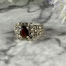 925 Sterling Silver Garnet & Marcasites Ring Size 6.75