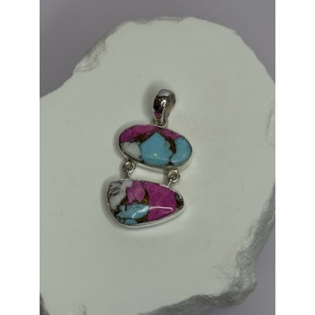 925 Sterling Silver Cotton Candy Turquoise Pendant Length 1.5 Inch
