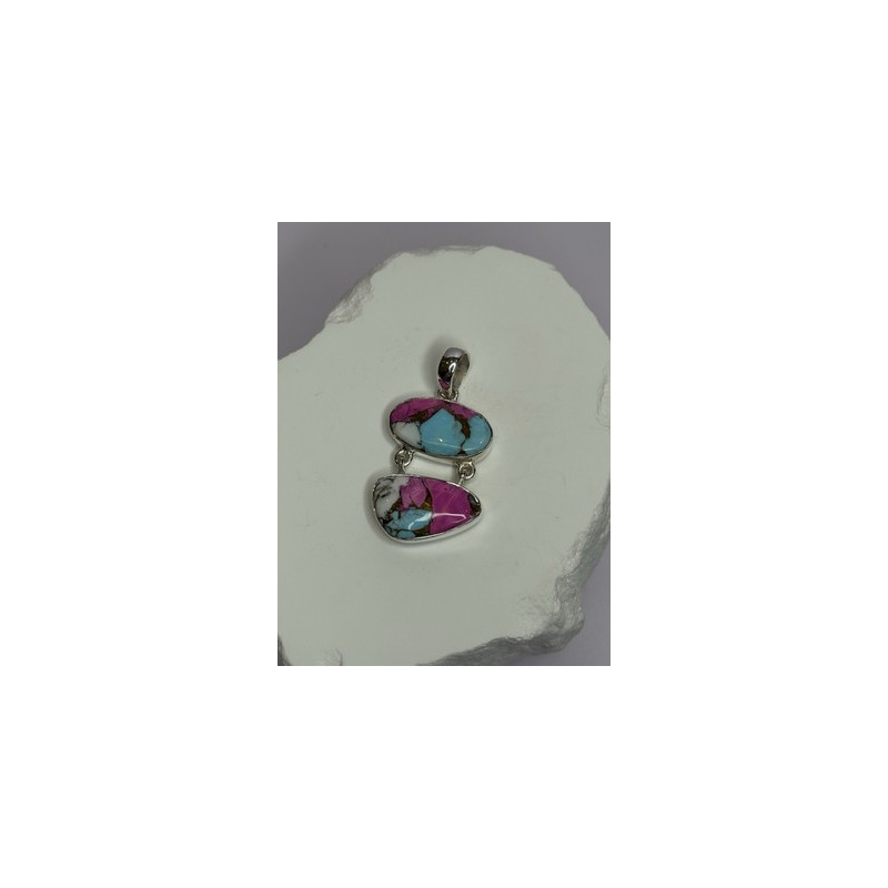 925 Sterling Silver Cotton Candy Turquoise Pendant Length 1.5 Inch