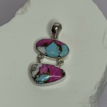 925 Sterling Silver Cotton Candy Turquoise Pendant Length 1.5 Inch