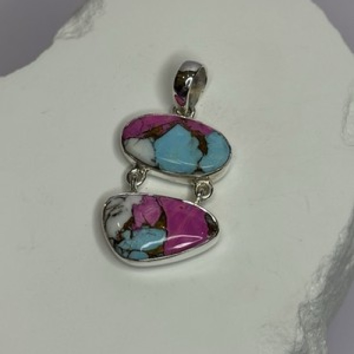 925 Sterling Silver Cotton Candy Turquoise Pendant Length 1.5 Inch