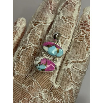 925 Sterling Silver Cotton Candy Turquoise Pendant Length 1.5 Inch