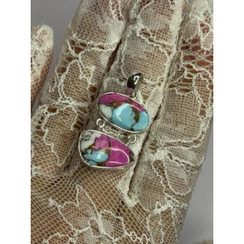 925 Sterling Silver Cotton Candy Turquoise Pendant Length 1.5 Inch