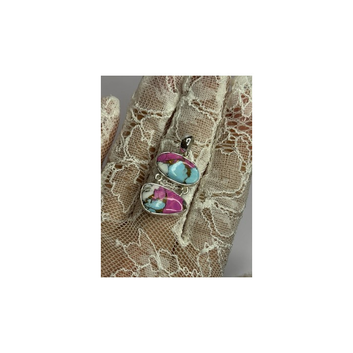 925 Sterling Silver Cotton Candy Turquoise Pendant Length 1.5 Inch