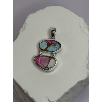 925 Sterling Silver Cotton Candy Turquoise Pendant Length 1.5 Inch
