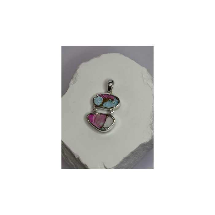 925 Sterling Silver Cotton Candy Turquoise Pendant Length 1.5 Inch