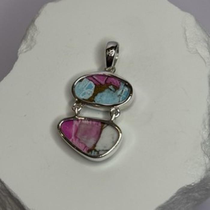 925 Sterling Silver Cotton Candy Turquoise Pendant Length 1.5 Inch