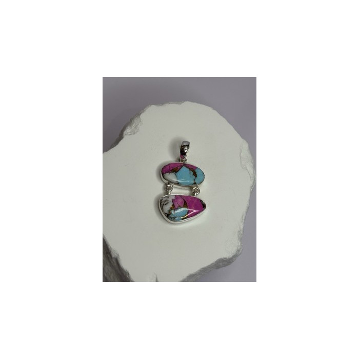 925 Sterling Silver Cotton Candy Turquoise Pendant Length 1.5 Inch