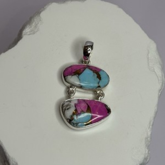 925 Sterling Silver Cotton Candy Turquoise Pendant Length 1.5 Inch