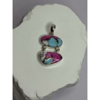 925 Sterling Silver Cotton Candy Turquoise Pendant Length 1.5 Inch