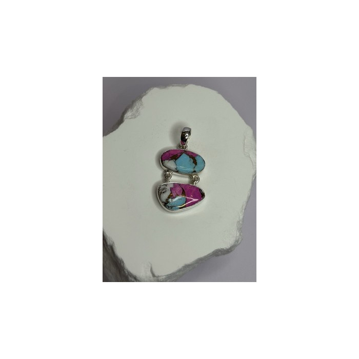 925 Sterling Silver Cotton Candy Turquoise Pendant Length 1.5 Inch