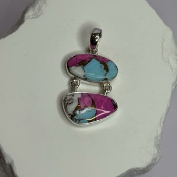 925 Sterling Silver Cotton Candy Turquoise Pendant Length 1.5 Inch