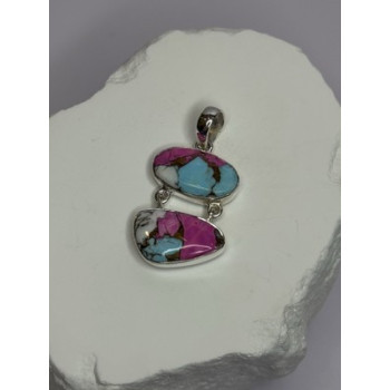 925 Sterling Silver Cotton Candy Turquoise Pendant Length 1.5 Inch