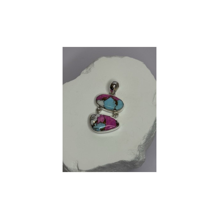 925 Sterling Silver Cotton Candy Turquoise Pendant Length 1.5 Inch