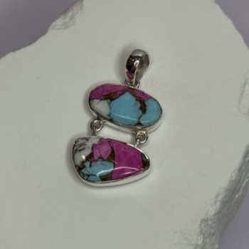 925 Sterling Silver Cotton Candy Turquoise Pendant Length 1.5 Inch