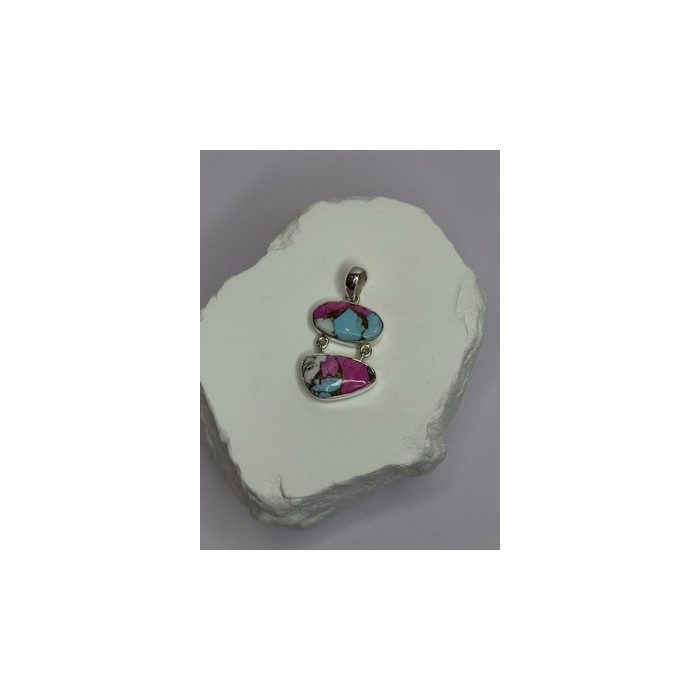 925 Sterling Silver Cotton Candy Turquoise Pendant Length 1.5 Inch