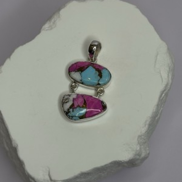 925 Sterling Silver Cotton Candy Turquoise Pendant Length 1.5 Inch