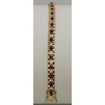 925 STERLING SILVER VERMEIL RUBY AND QUARTZ BRACELET SIZE 7.15 IN