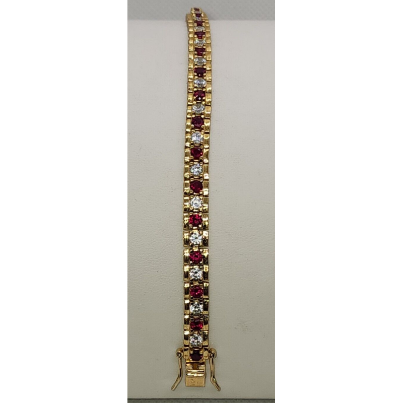 925 STERLING SILVER VERMEIL RUBY AND QUARTZ BRACELET SIZE 7.15 IN