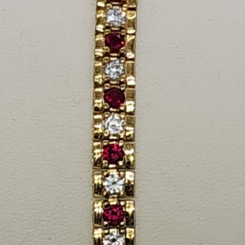 925 Sterling Silver Vermeil Ruby AND Quartz Bracelet Size 7.15 IN