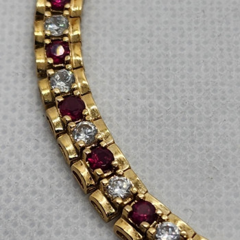925 Sterling Silver Vermeil Ruby AND Quartz Bracelet Size 7.15 IN