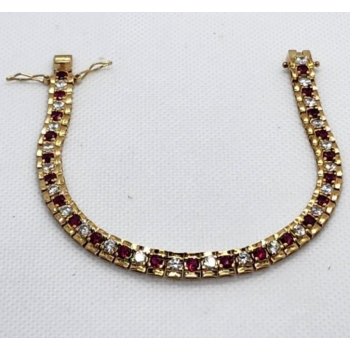 925 STERLING SILVER VERMEIL RUBY AND QUARTZ BRACELET SIZE 7.15 IN