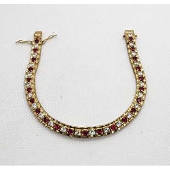 925 STERLING SILVER VERMEIL RUBY AND QUARTZ BRACELET SIZE 7.15 IN