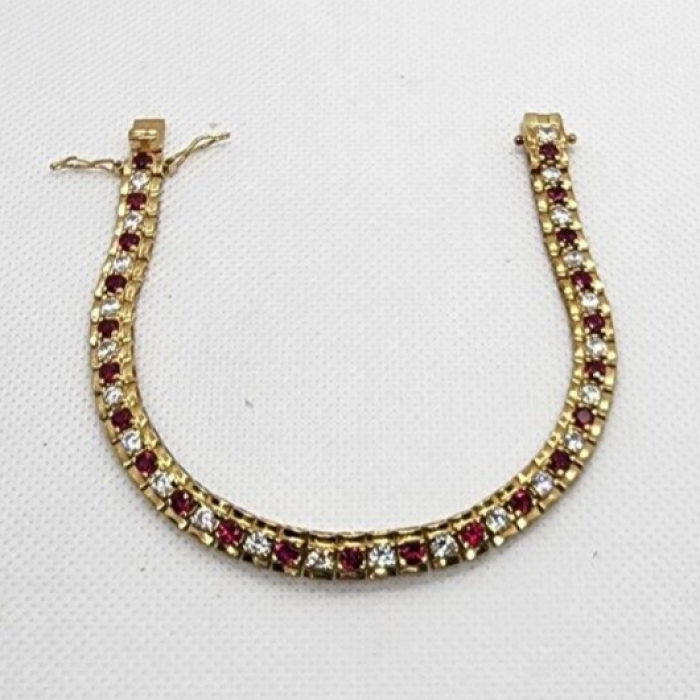 925 Sterling Silver Vermeil Ruby AND Quartz Bracelet Size 7.15 IN