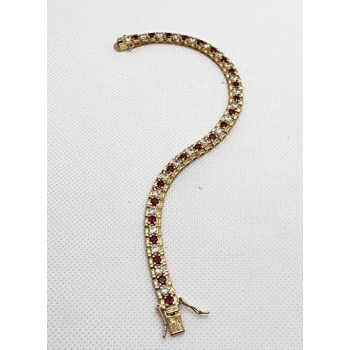 925 STERLING SILVER VERMEIL RUBY AND QUARTZ BRACELET SIZE 7.15 IN