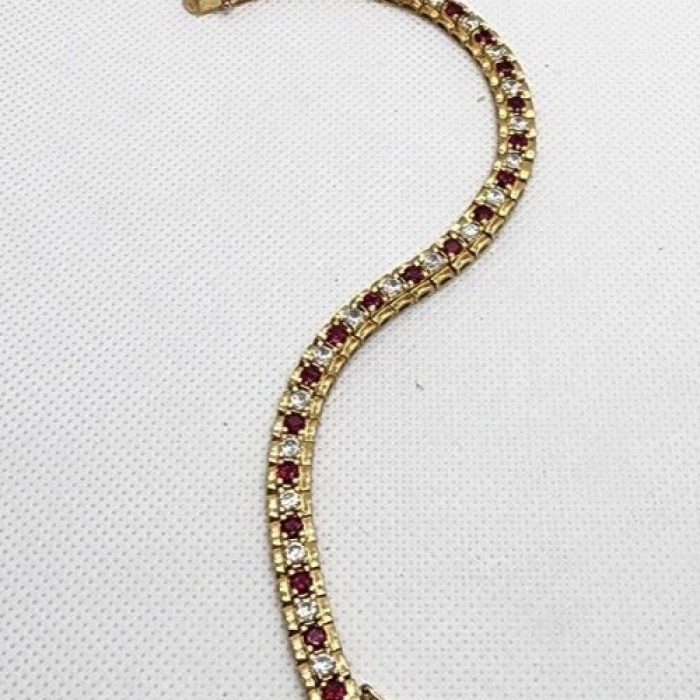 925 Sterling Silver Vermeil Ruby AND Quartz Bracelet Size 7.15 IN
