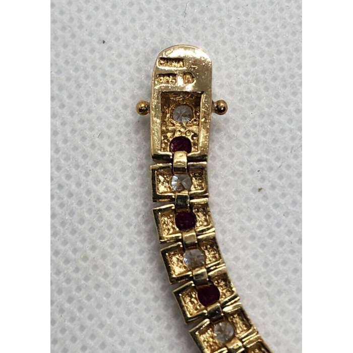 925 STERLING SILVER VERMEIL RUBY AND QUARTZ BRACELET SIZE 7.15 IN