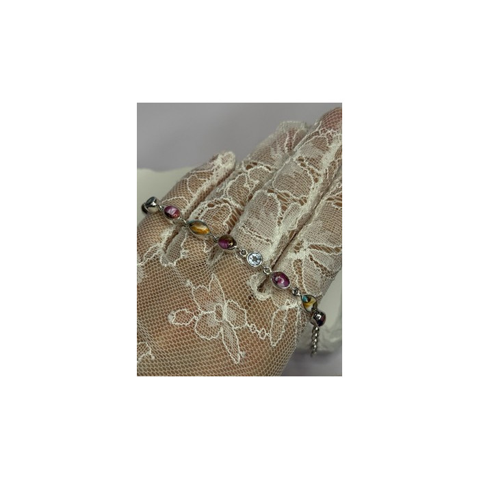 925 Sterling Silver Oyster Turquoise & Topaz Bracelet Length 6-8 Inch