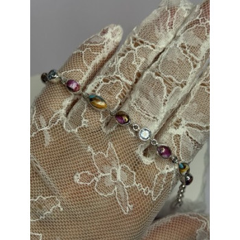 925 Sterling Silver Oyster Turquoise & Topaz Bracelet Length 6-8 Inch