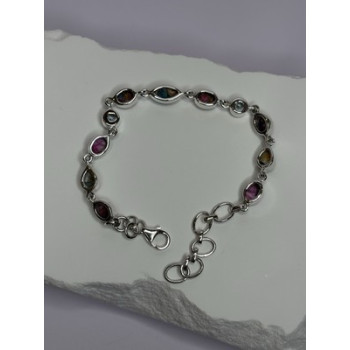 925 Sterling Silver Oyster Turquoise & Topaz Bracelet Length 6-8 Inch