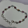 925 Sterling Silver Oyster Turquoise & Topaz Bracelet Length 6-8 Inch