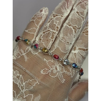 925 Sterling Silver Oyster Turquoise & Topaz Bracelet Length 6-8 Inch