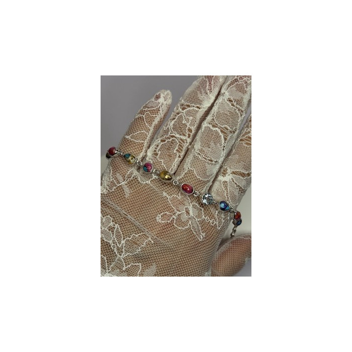 925 Sterling Silver Oyster Turquoise & Topaz Bracelet Length 6-8 Inch