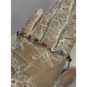 925 Sterling Silver Oyster Turquoise & Topaz Bracelet Length 6-8 Inch