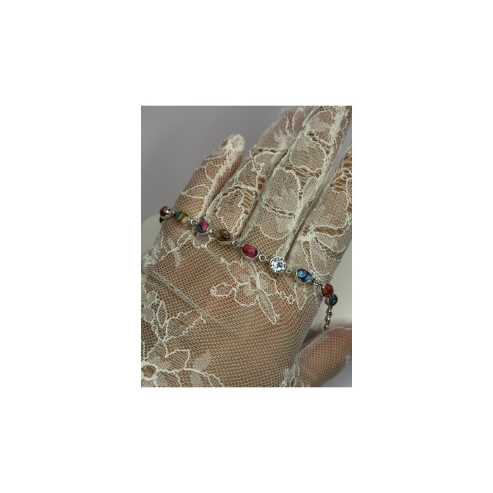 925 Sterling Silver Oyster Turquoise & Topaz Bracelet Length 6-8 Inch